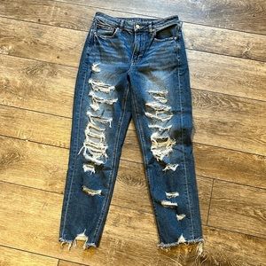 Jeans distressed mom jeans, high waisted ankle jeans, torn jeans, American Eagle